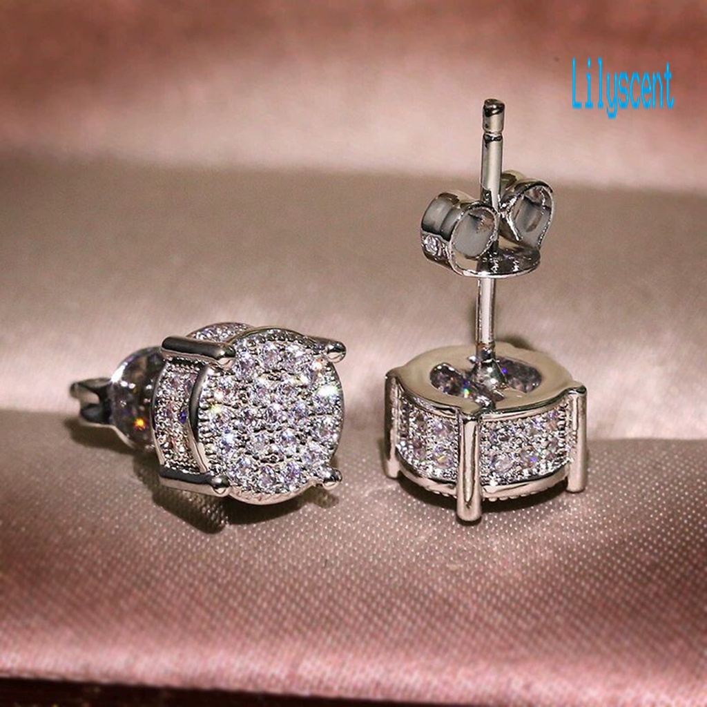 Ls 1 Pasang Anting Tusuk Wanita Desain Geometri Hias Cubic Zirconia Gaya Vintage Berkilau Untuk Pernikahan