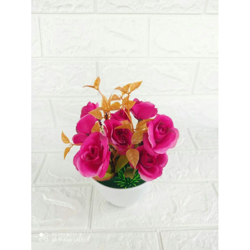 RANGKAIAN BUNGA HIAS D10 MURAH || BUNGA ARTIFICIAL || BUNGA HIAS PLASTIK MURAH-MAWAR SEDANG PINK