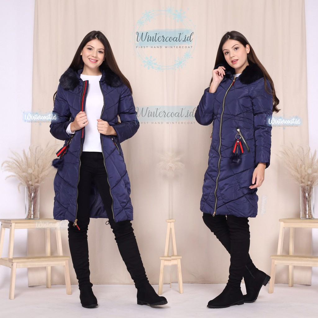 Long winter coat warna biru wanita women mantel jaket jacket cewek musim dingin jumbo Lorraine