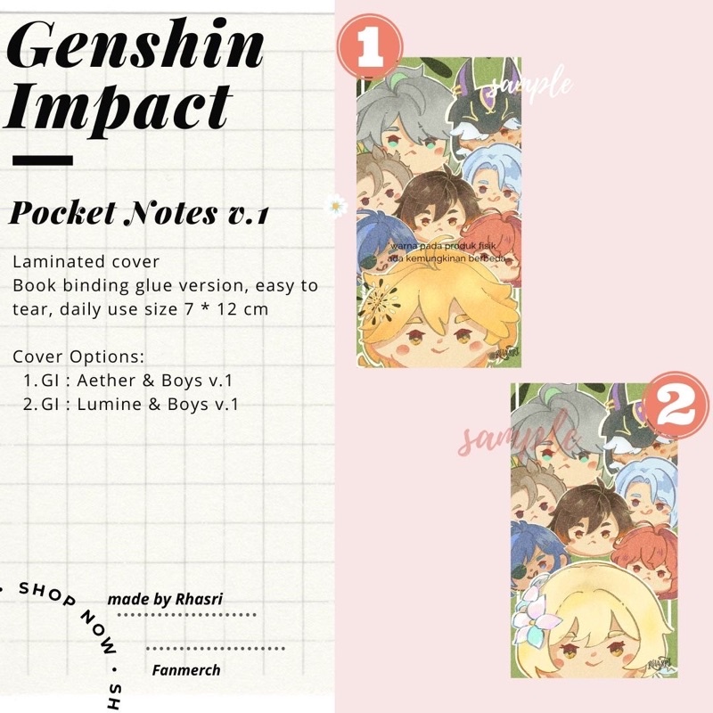 

pocket notes Genshin Impact Mini note Book anime - Blank paper Aether Lumine