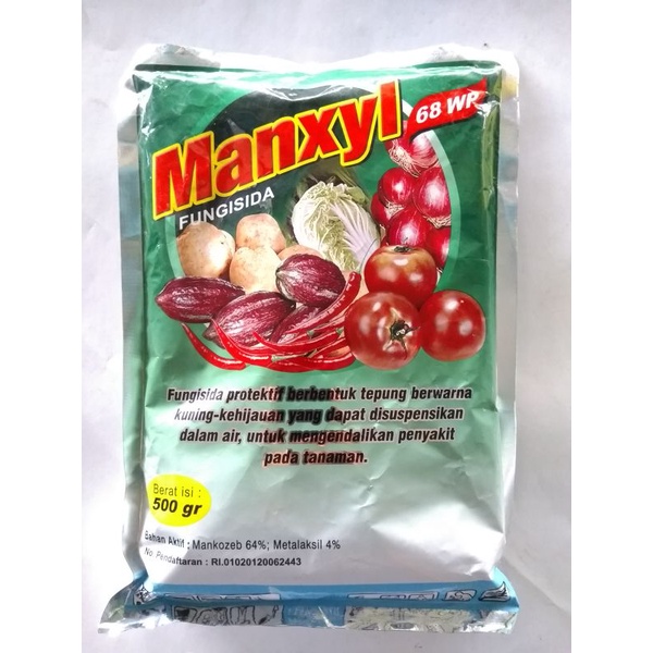 Fungisida MANXYL 68WP 500 gram, mankozeb metalaksil, obat patek,busuk buah,busuk daun,busuk batang