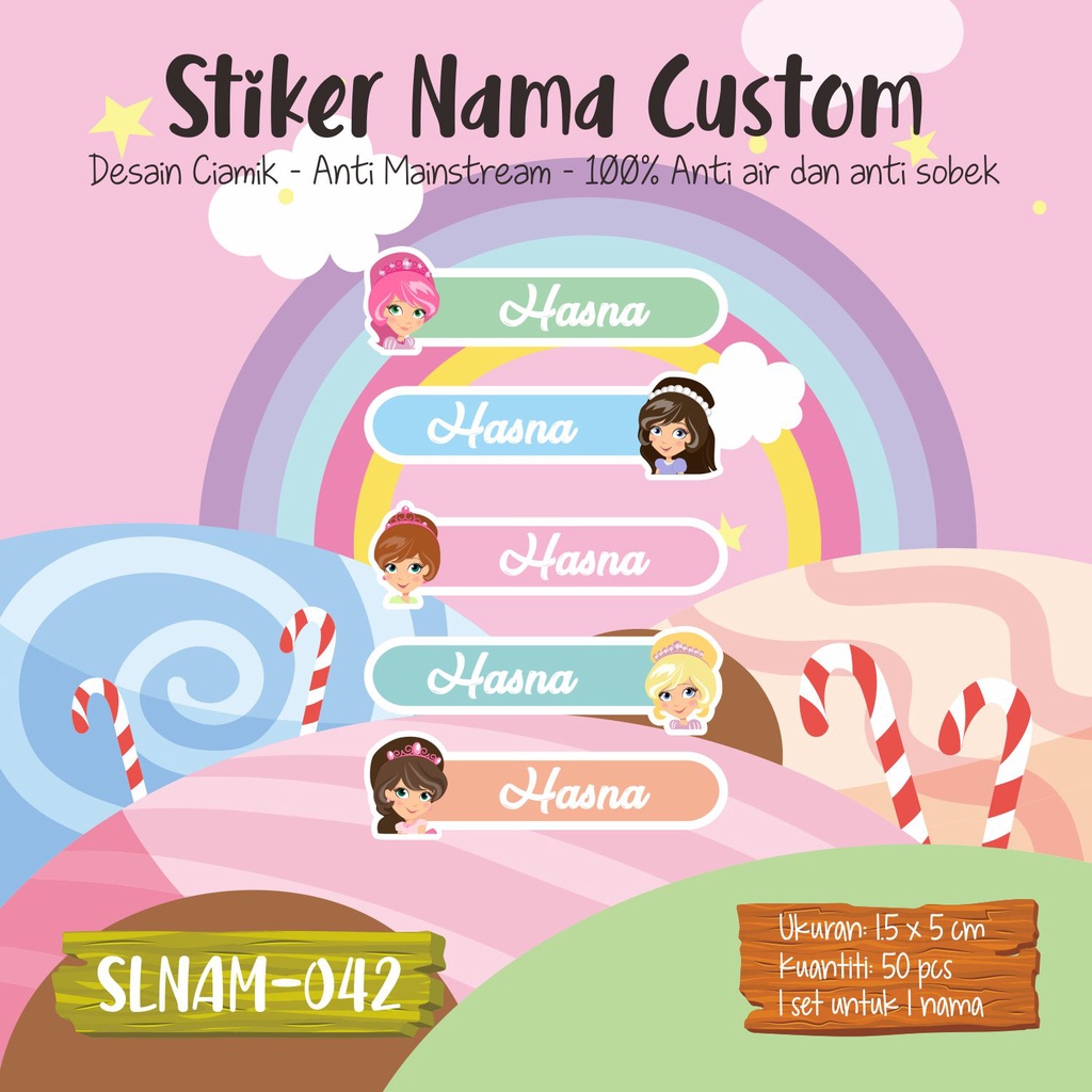 

sticker label nama anak kartun girl cute princes muslimah SLNAM 042