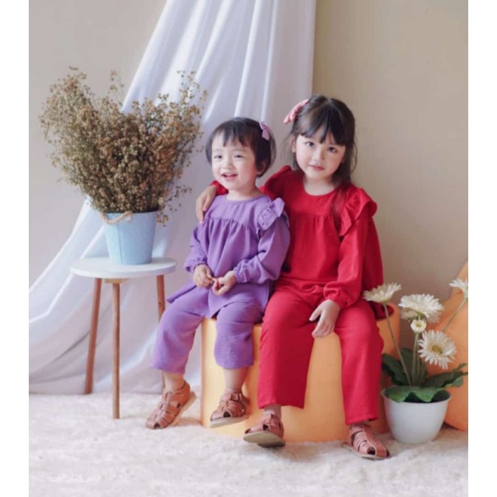 Set Yuna Crinkle / Setelan Anak Crinkle / Setelan Panjang Anak Perempuan / Setelean Panjang Anak Cri