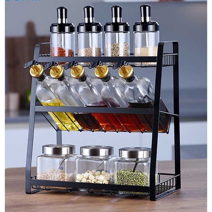 Rak Toples Botol Kaca Tempat Bumbu Premium Rak Dapur Stiker Bumbu - Kamusneptunus