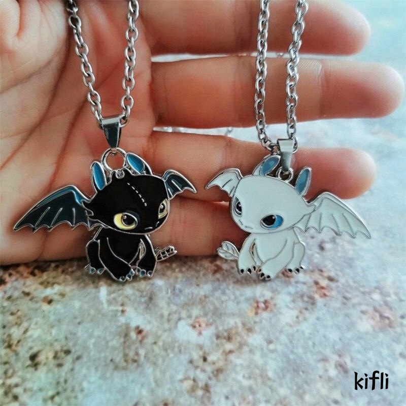 1 Pasang,Baru Lucu Kartun Magnetik Pasangan Kalung,Hitam Dan Putih Kecil Naga Terbang Klavikula Rantai Liontin