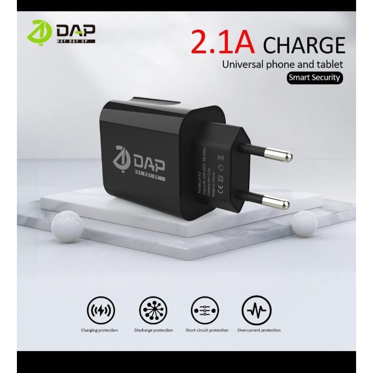 Batok Charger DAP D-A3 1USB 2.1A 1BOX isi 10PCS Kepala Charger DAP D-A3 1USB PERBOX Kepala Casan DAP D-A3 1USB 2.1A PERBOX isi 10PCS ORIGINAL