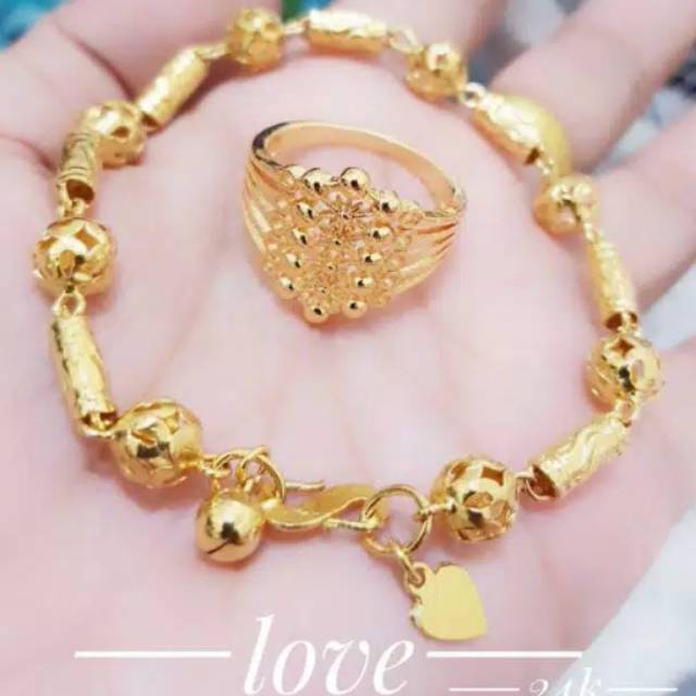 Xuping gelang dan cincin lapis emas 24k 4605kj