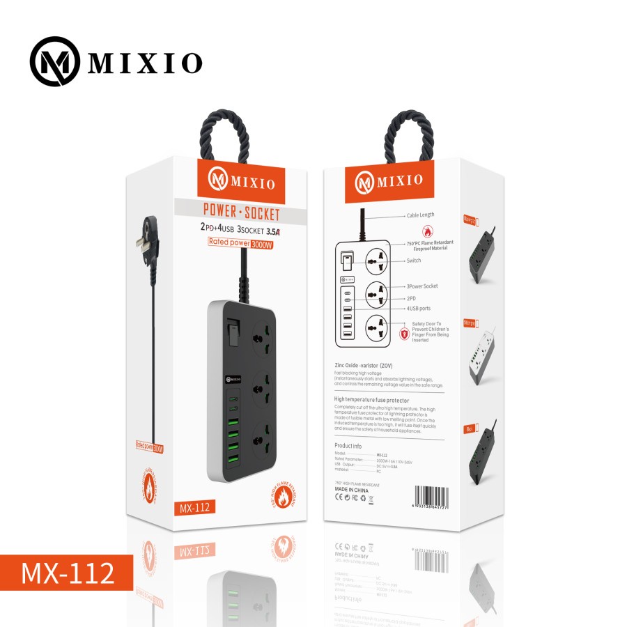 MIXIO MX-112 Power Socket Adaptor Charger Stop Kontak 2PD+4USB+3SOCKET STOP KONTAK