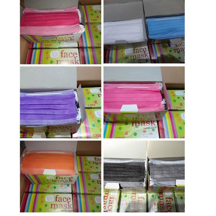 RL8 Masker hijab mix warna warni isi 50pcs 2ply dan 3ply WH54 54