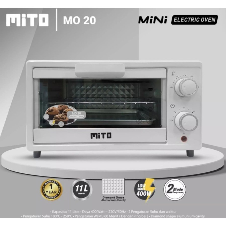 MITO MO 20 OVEN MINI LISTRIK ELECTRIC 11 LITER GARANSI RESMI PACKING AMAN