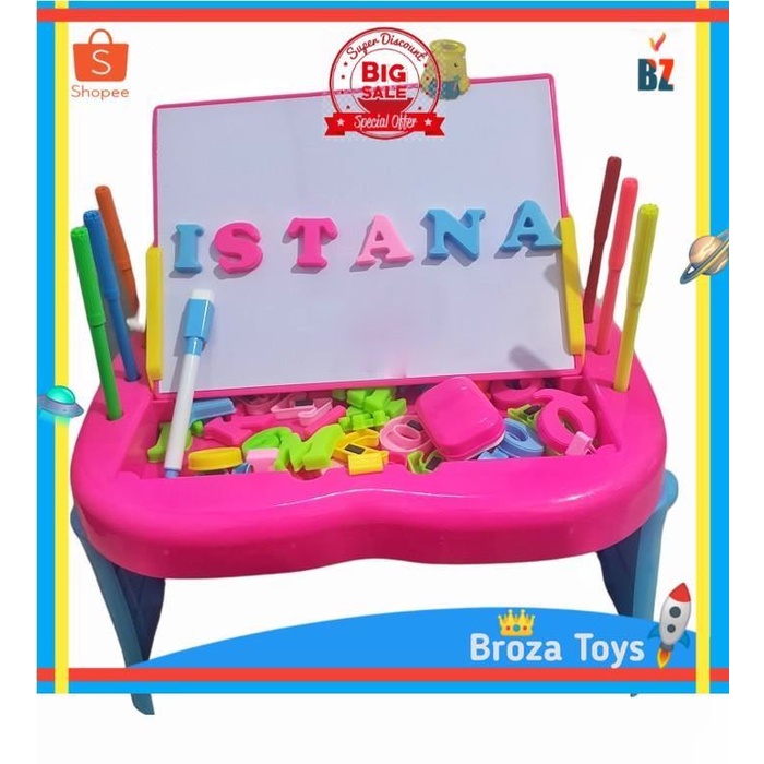 

Mainan Papan Tulis Magnetic Drawing Board Meja Belajar Anak FU1131 - Merah Muda