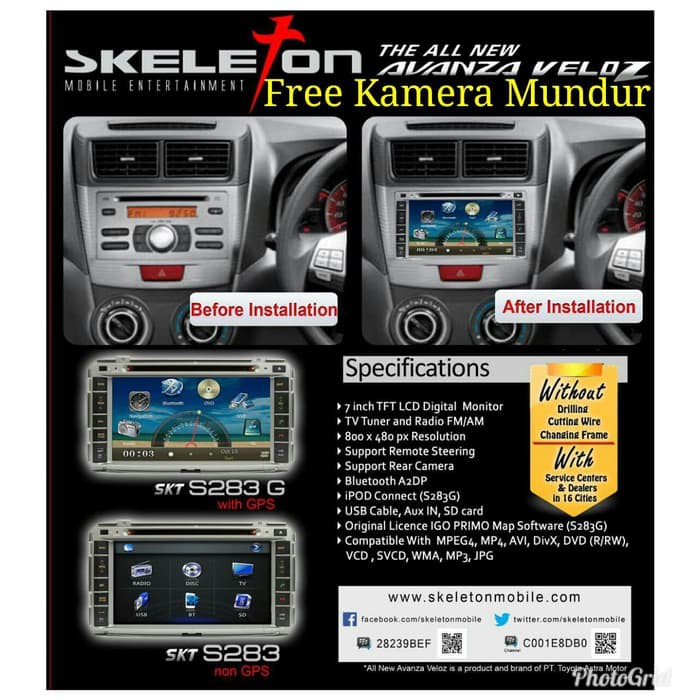 Tape Double Din Veloz OEM Skeleton SKT-S283 NON GPS Garansi Resmi