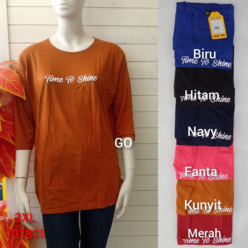 gof ATASAN LMN 3/4 JUMBO Kaos Pakaian Wanita Atasan Kaos Polos Katun Casual Santai Original