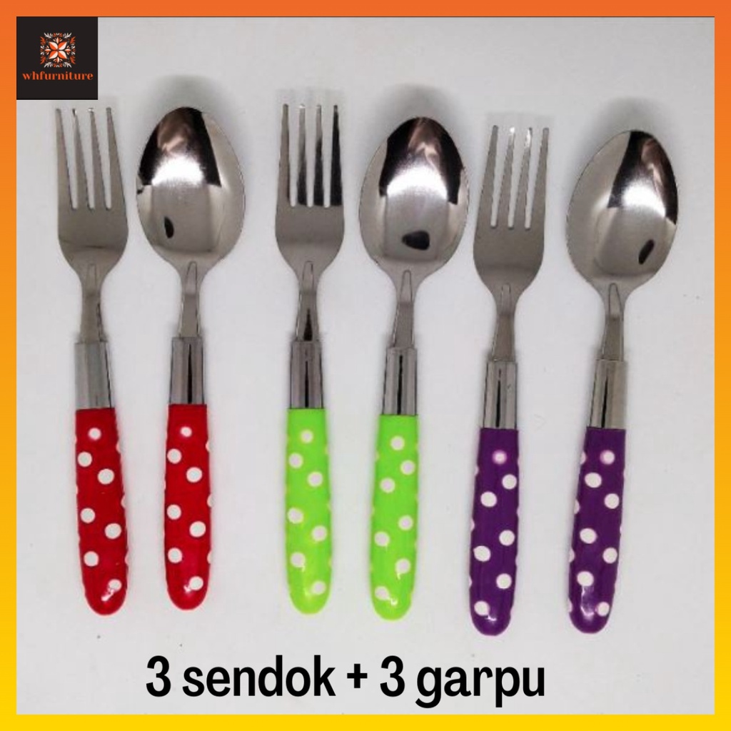 Sendok Garpu Sendok Makan Sendok Motif Polkadot Set Stainless Sendok Garpu Warna WHFURNITURE