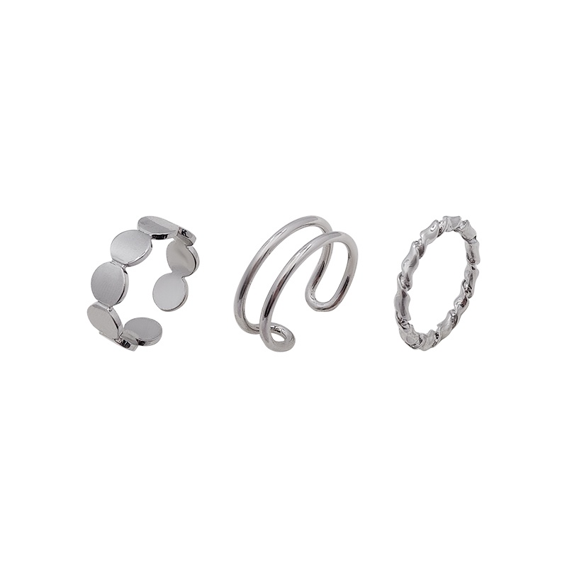Papaozhu 3 Pcs Chic Perak Geometris Stackable Cincin Set Untuk Wanita Pria Unisex Sederhana Fashion Terbuka Cincin Jari Manset Perhiasan Set