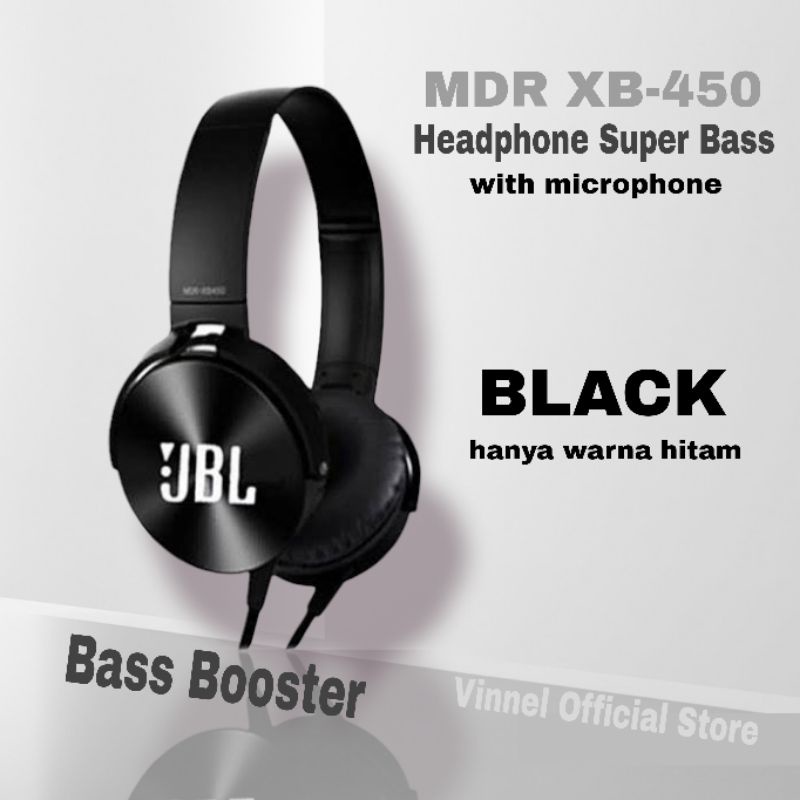 HEADPHONE XB450 BLACK WITH MIC - HEADPHONES SUPER BASS