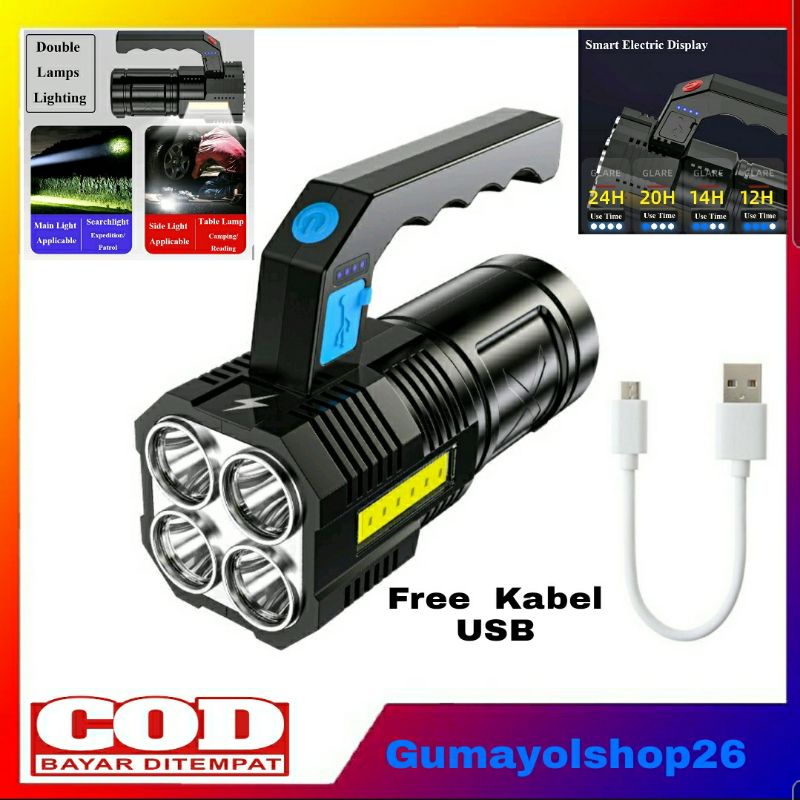 Senter LED COB Super Terang / Senter LED 4LED + COB Jarak Jauh MX -5088