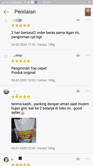 

KTr190 Beras Tiga Jambu 5kg, 10kg, 20kg Kualitas Terjamin