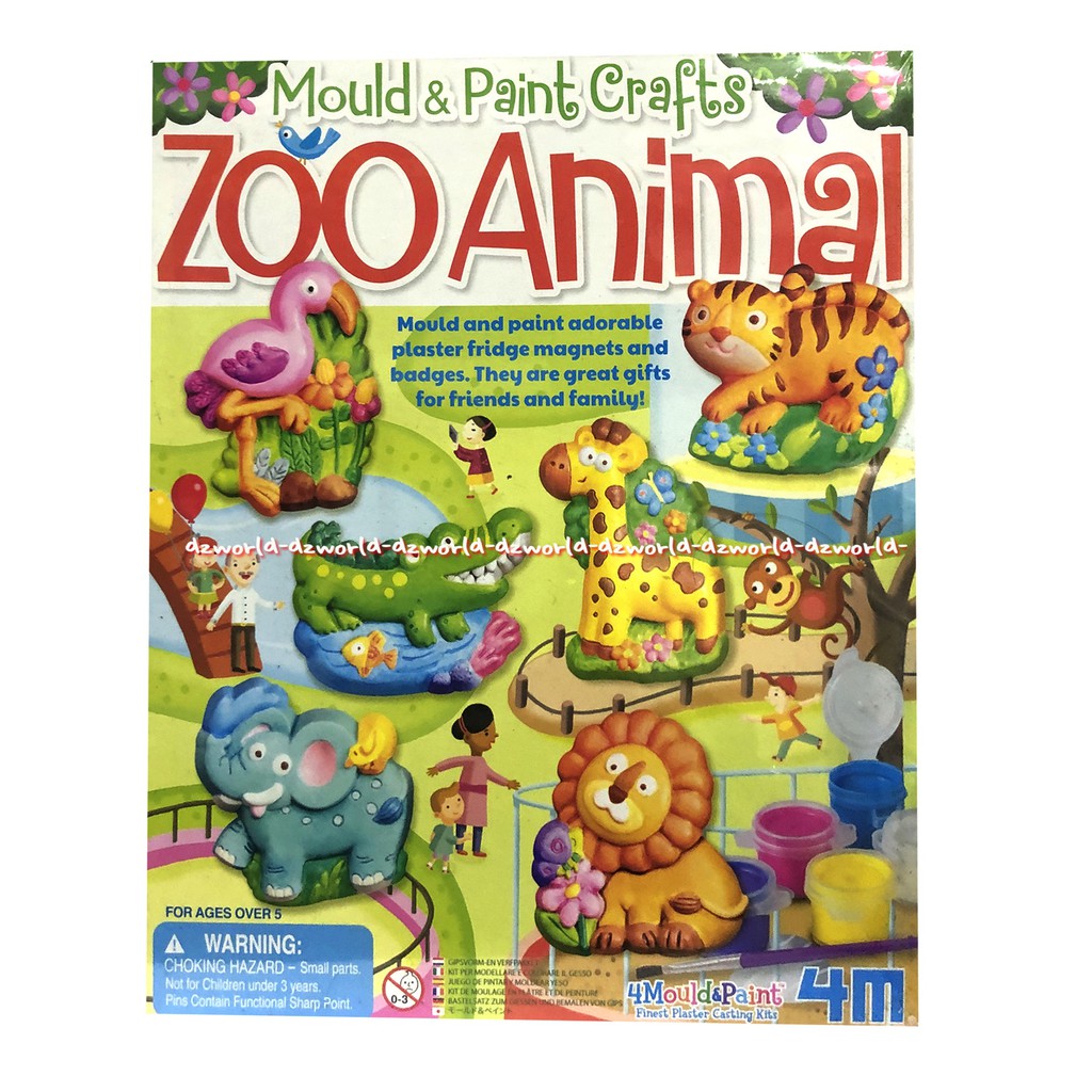 4M Mould &amp; Paint Craft Zoo Animal Mainan Kreasi Menghias Mencetak Hewan Buaya Gajah