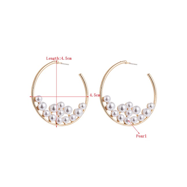 LRC Anting Tusuk Fashion Gold C-shaped Metal Inlaid Artificial pearl Stud Earrings D55194