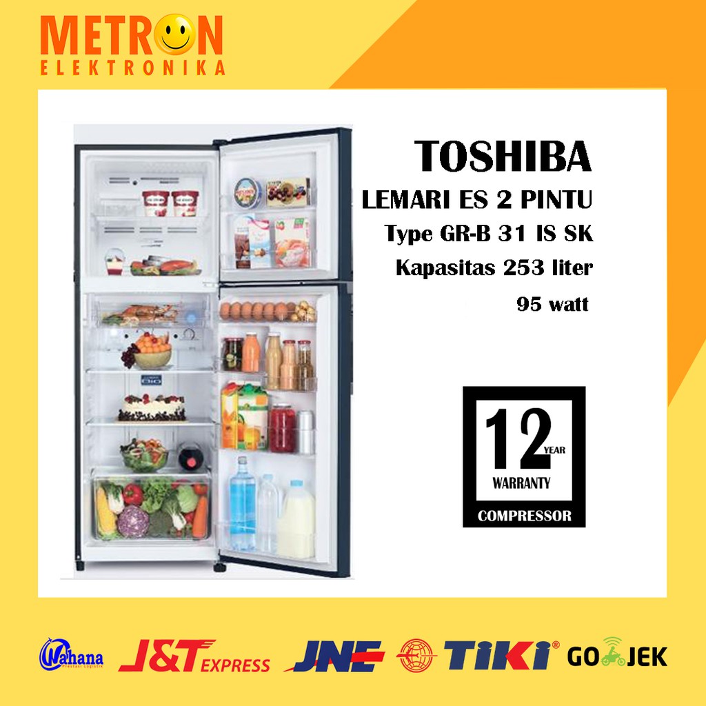 TOSHIBA GR-B 31 IS SK BLACK - LEMARI ES 2 PINTU 253 L INVERTER / GRB31ISSK