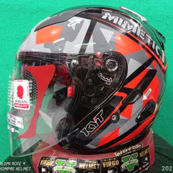 KYT HELM GALAXY SLIDE FLAT R#BLACK RED FLUO| SOLID FLAT VISOR{Ongkir termurah 2 kg}
