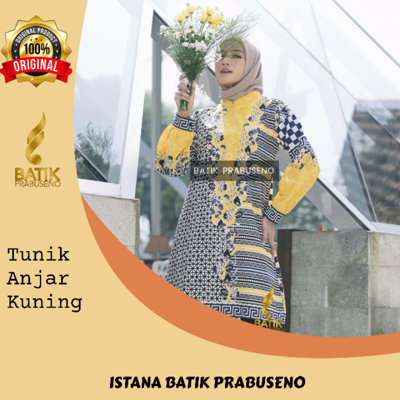 Tunik Anjar Kuning Batik Prabuseno Original Batik Wanita Prabuseno Baju Atasan Kerja Nonbusui