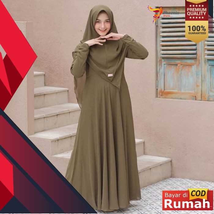 FASHION WANITA MUSLIMAH PAKAIAN BAJU GAMIS LONG DRESS MAYRA SYARI + JILBAB KHIMAR