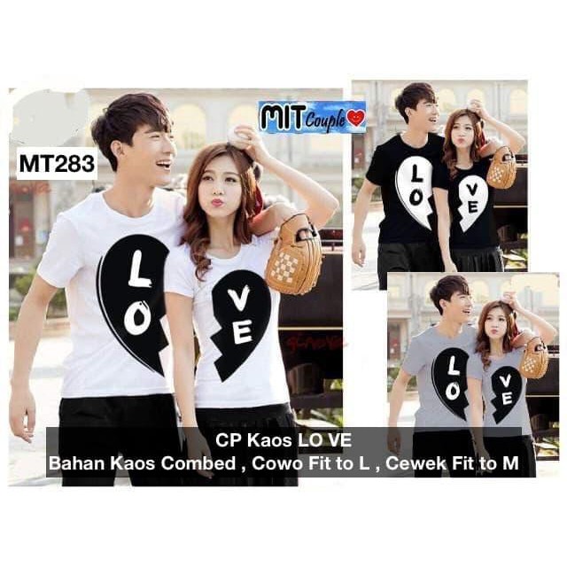 Terpopuler Kaos Couple/Kaos Pasangan/Baju Couple/Baju Pasangan Korea Black Love - Abu-Abu Muda