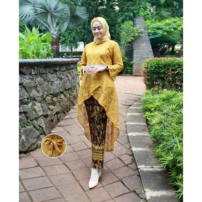 IndahKebaya | SET KEBAYA BROKAT TIARA / TUNIK BROKAT MUSLIMAH KEKINIAN / ROK PLISKET BATIK JUMBO