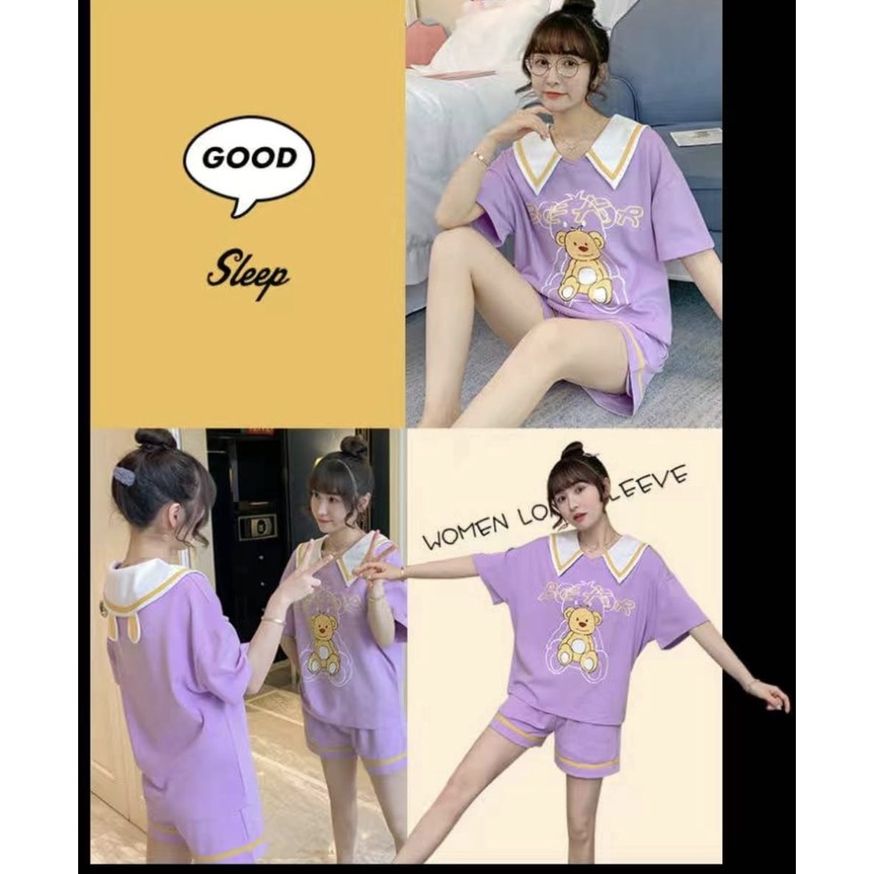 Baju tidur piyama lengan pendek celana pendek bahan kaos import