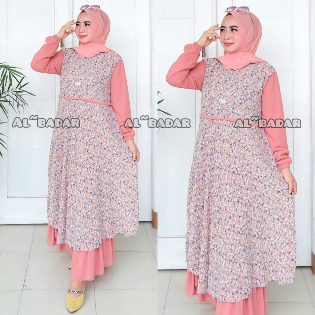 [ BISA COD] GAMIS CERUTY MOTIF KOMBINASI POLOS, DRESS CERUTY BABYDOLL MODEL TERBARU 2021 BY AL BADDAR