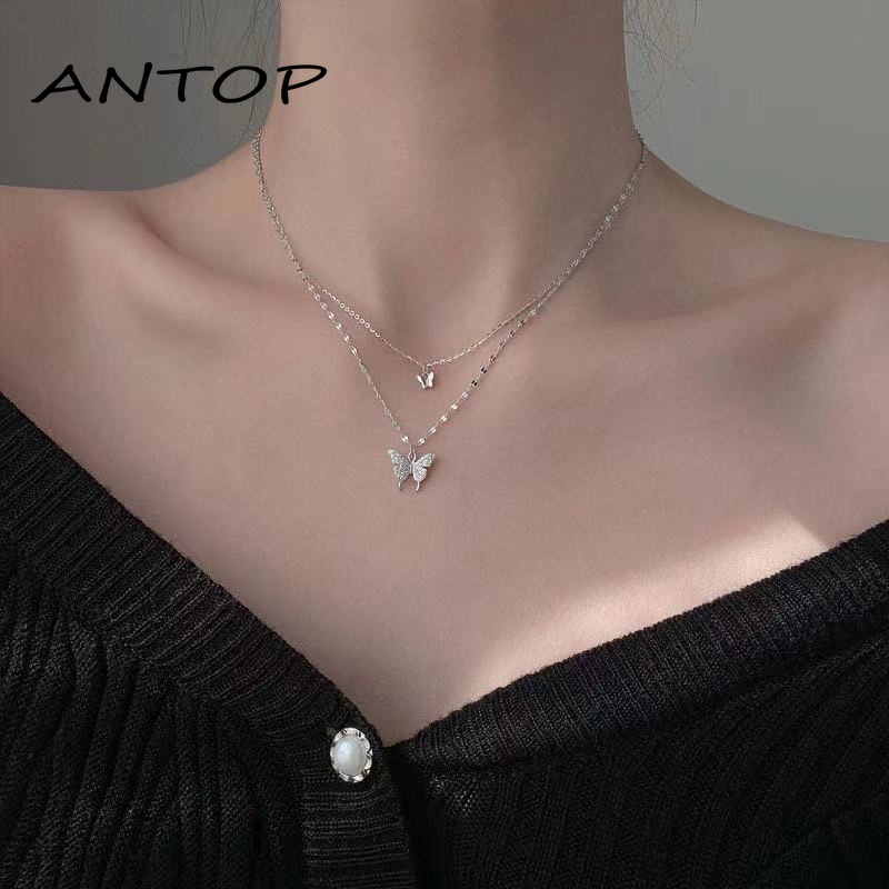 Korea Fashion Multilayer Kalung Logam Kupu-kupu Liontin Kalung Logam Wanita Perhiasan Aksesoris ANTOP