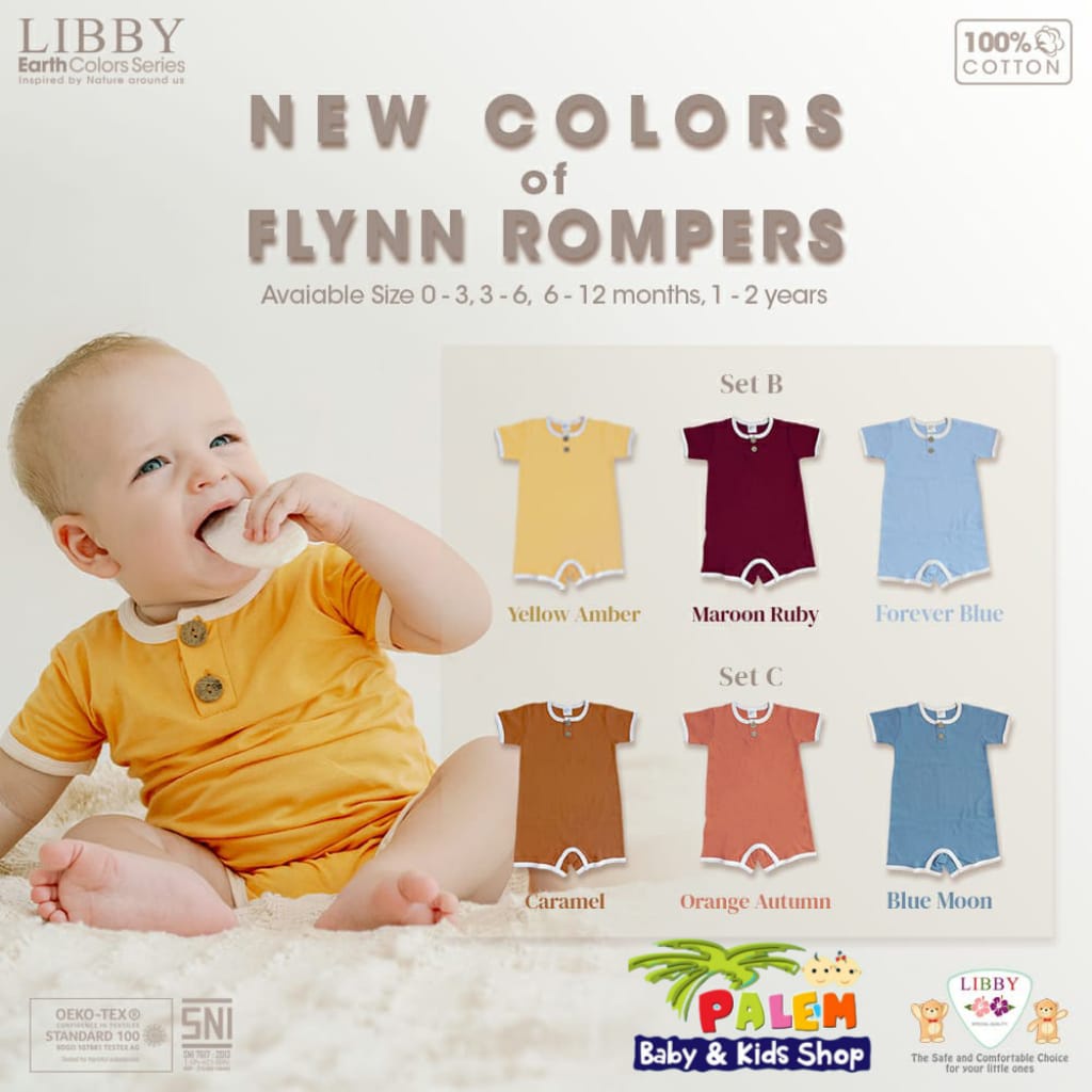 Libby Romper Earth Series Flynn Romper Anak Bayi segiempat (1 stel/1pack)