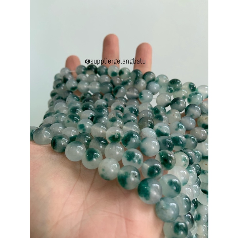 batu GIOK CINA 10mm JADE UKIR bahan gelang kalung NATURAL green akik bahan kalung gelang kerajinan tangan craft manik