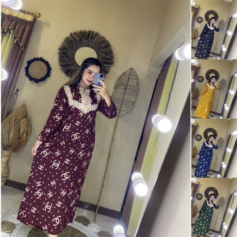 Daster Longdress Busui Kekinian Rayon Renda Resleting Depan Gamis Daster Lengan Panjang Tery