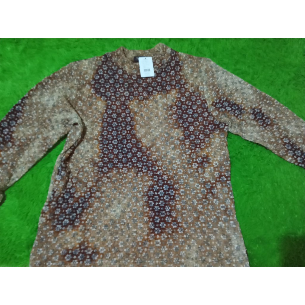 Baju pakaian atasan wanita manset coklat lengan panjang motif