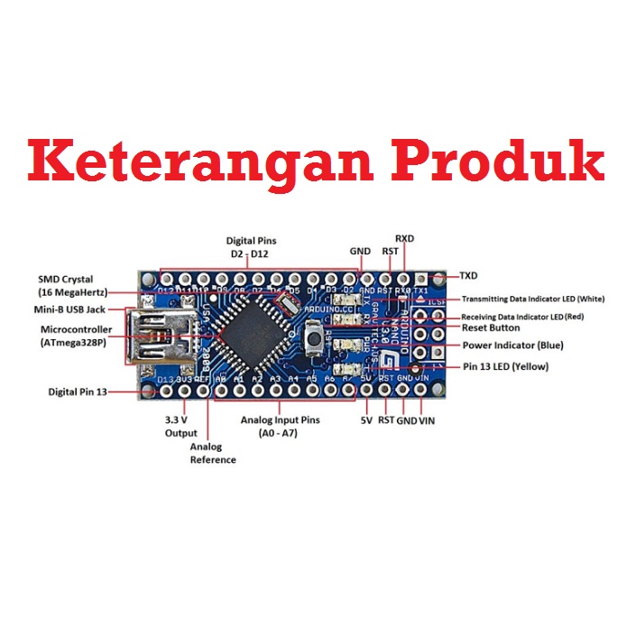 [HAEBOT] Module Arduinoo Nano CH340G Atmega328p + Kabel Mini USB 30cm Mikrokontroller Atmega328Board Pengendali Mikro AVR Project Papan Program