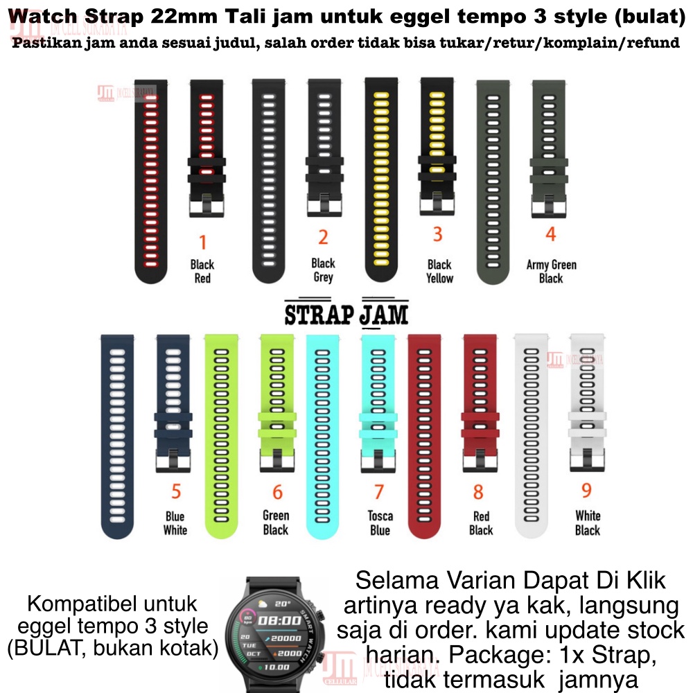 Tali Jam Eggel Tempo 3 Style Bulat - Tali Jam 22mm Silikon Dual Tone Warna