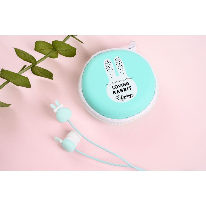 [E-76] Headset Earphone Motif Kelinci LOVING RABBIT / Wadah Headset Motif Hewan Kelinci LOVING