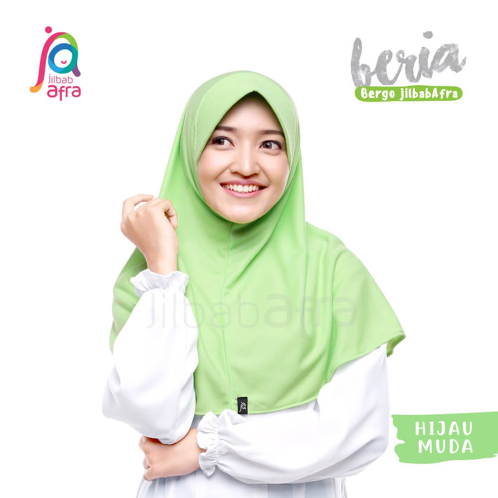 Jilbab Beria Hijau Muda - Bergo Jilbab Afra - Hijab Instan Bahan Kaos, Adem &amp; Lembut