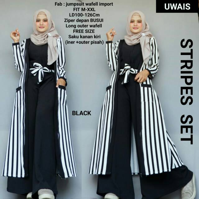 JUMPSUIT INER + OUTER WAFELL STRIPES SET || FASHION SOLO