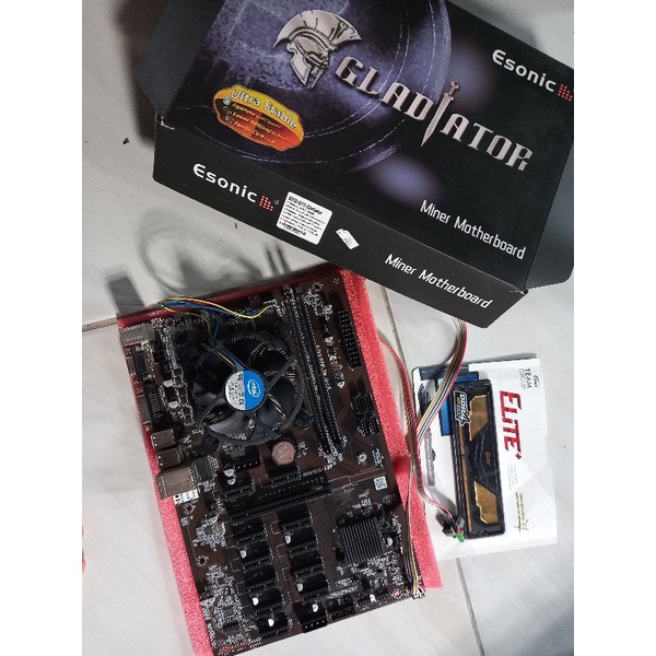 mobo mining 12 vga fullset second mulus (mobo esonic b250 btc gladiator, ram team elite ddr4 8gb, cp