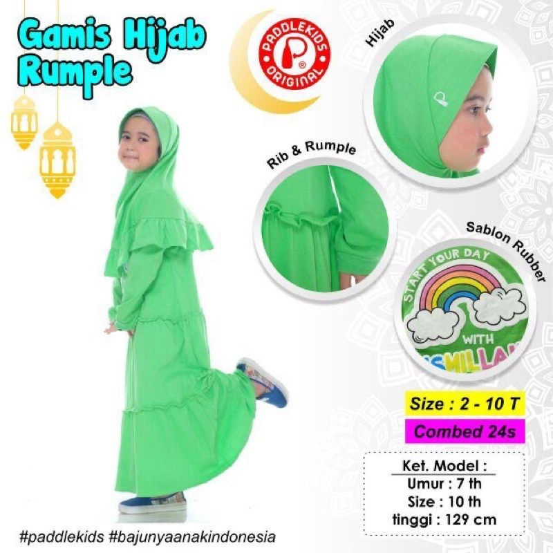 GAMIS PADDLEKIDS SET GAMIS PLUS HIJAB SIZE 2-10 PADDLE KIDS set gamis pocket amarra afra kids anak