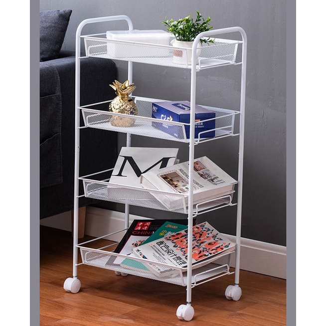 PROMO BISA COD RAK RAK DORONG RODA SERI E 3/4 /5 TINGKAT SUSUN BESI KUAT TROLI SERBAGUNA - E002 4 TI