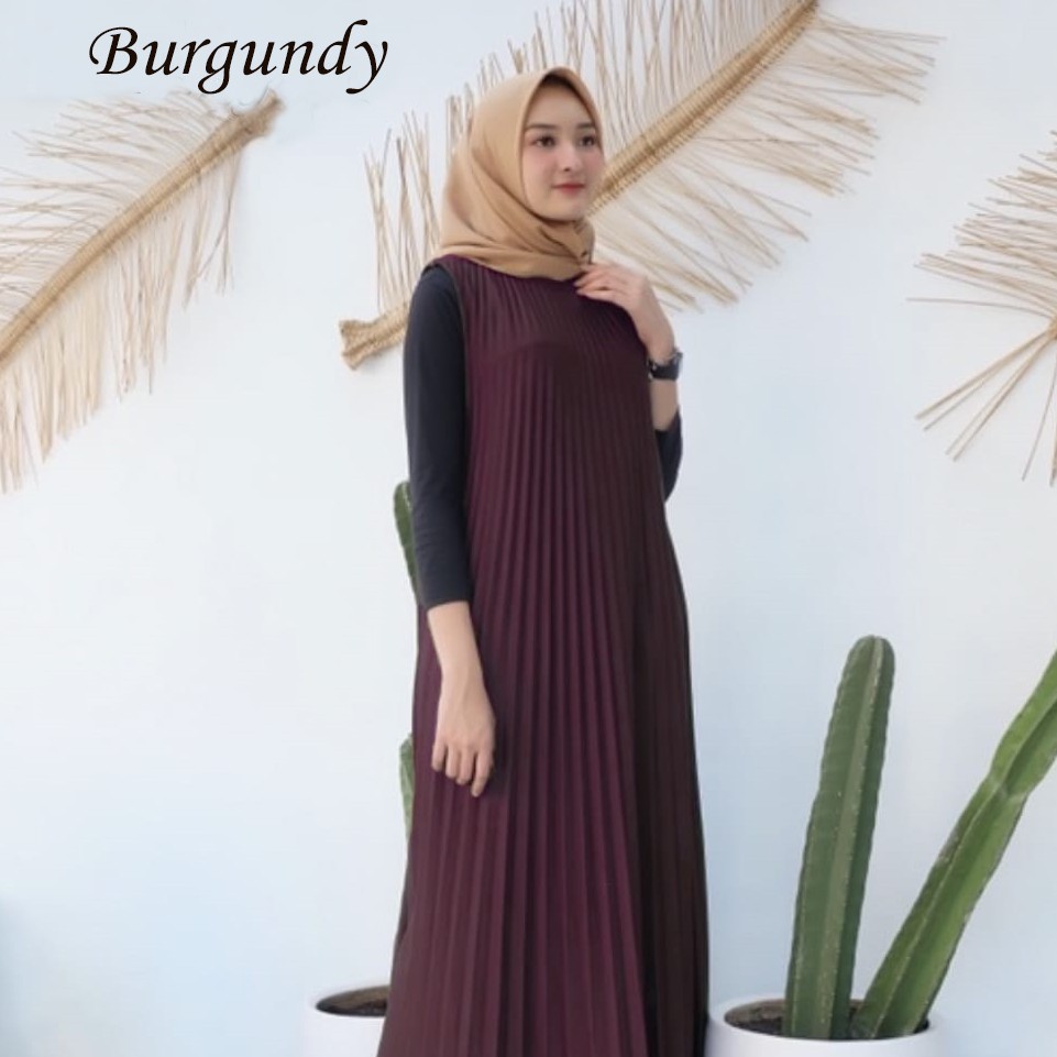 HOPYLOVY SALE - Long Sleeveless Longdress / Gamis Plisket Lengan Buntung / Dress Plisket Nurla