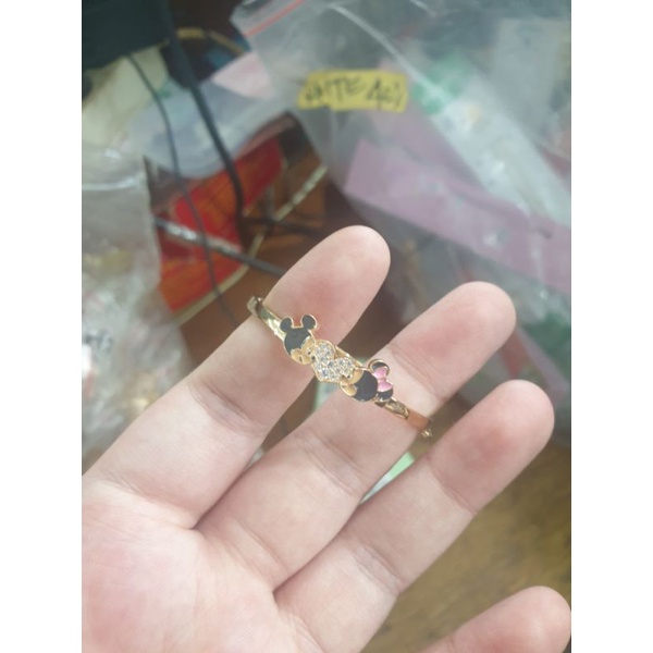 bangle gelang bulat anak disney mickey minnie mouse 375 emas asli 8k 4 cm
