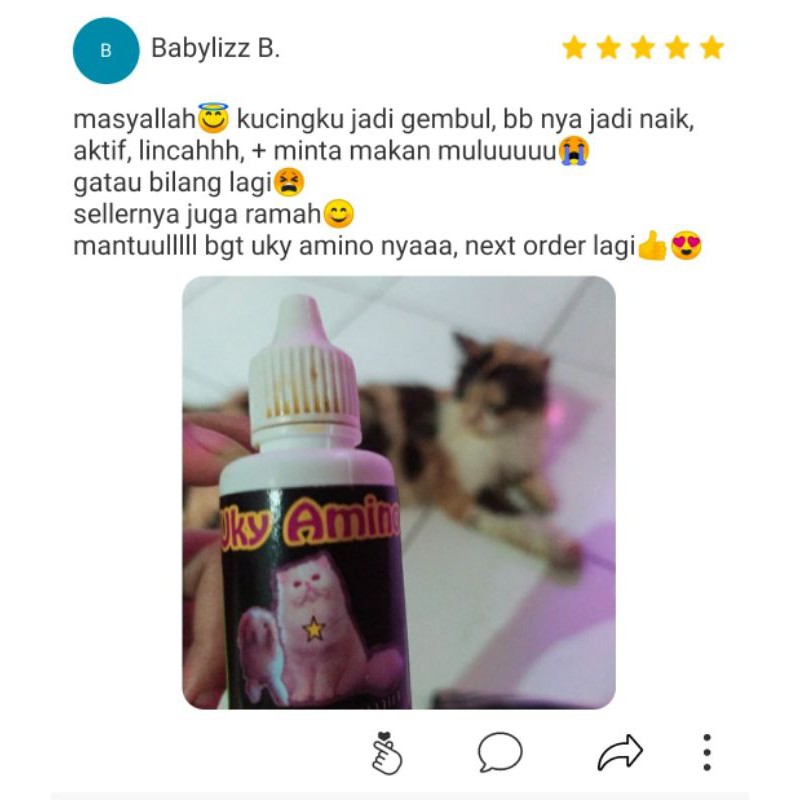 Vitamin Uky Amino 100ml Nafsu Makan Kucing Suplemen Bulu Rontok Kucing Hamil Menyusui pelebat kitten