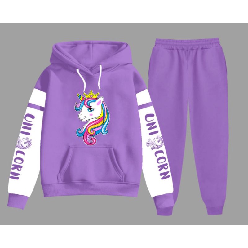 setelan anak  unicorn kombinasi/setelan hoodie celana panjang/model Korea kekinian/umur 3-17 tahun/bisa COD