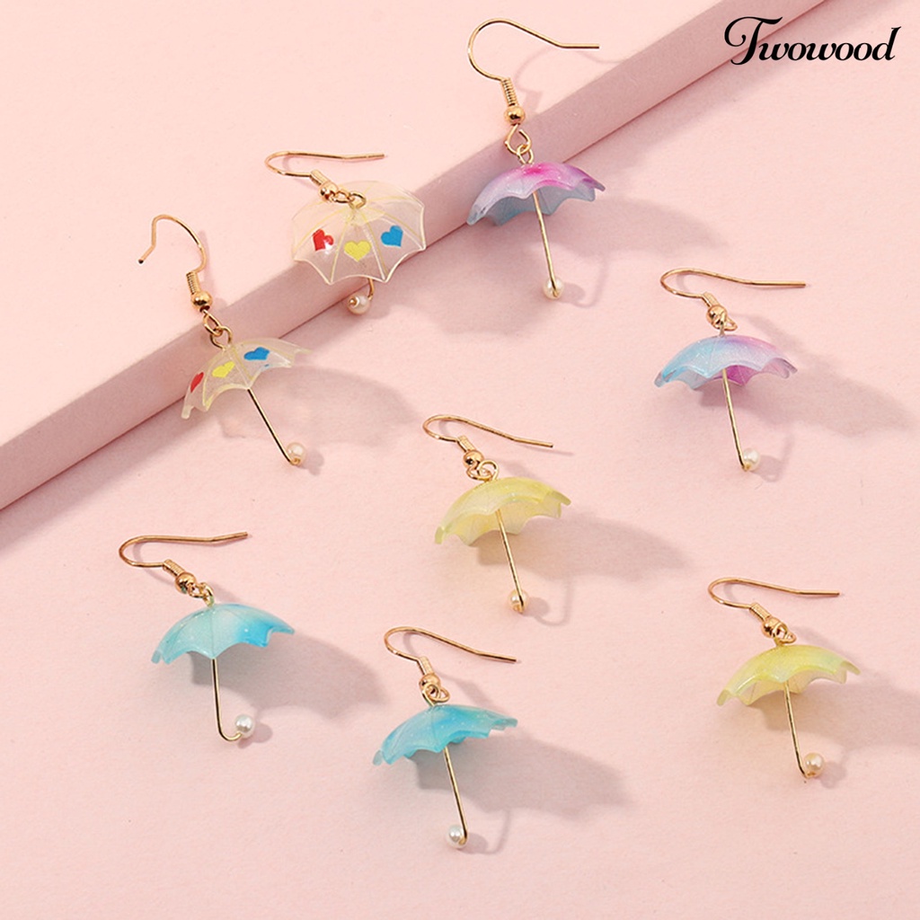 Twowood 1 Pair Women Earrings Umbrella Contrast Color Jewelry All Match Lightweight Cute Hook Earrings for Wedding